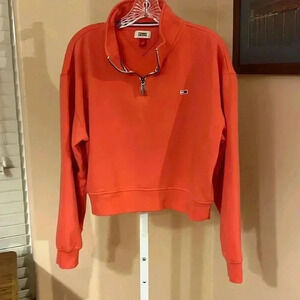 Tommy Jeans size large long sleeve cropped sweatshirt with a zipper coral color